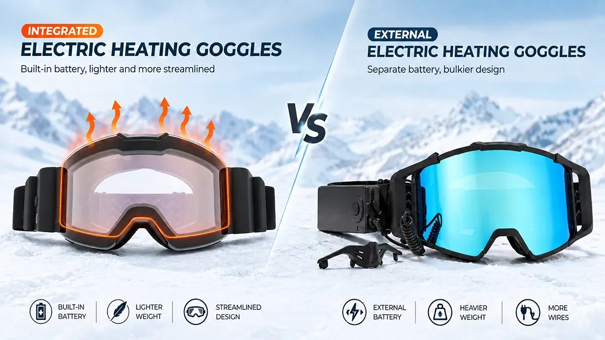 Comparison between integrated battery heated goggles and external battery pack goggles