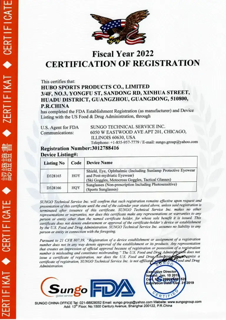 U.S. FDA Facility Registration Certificate