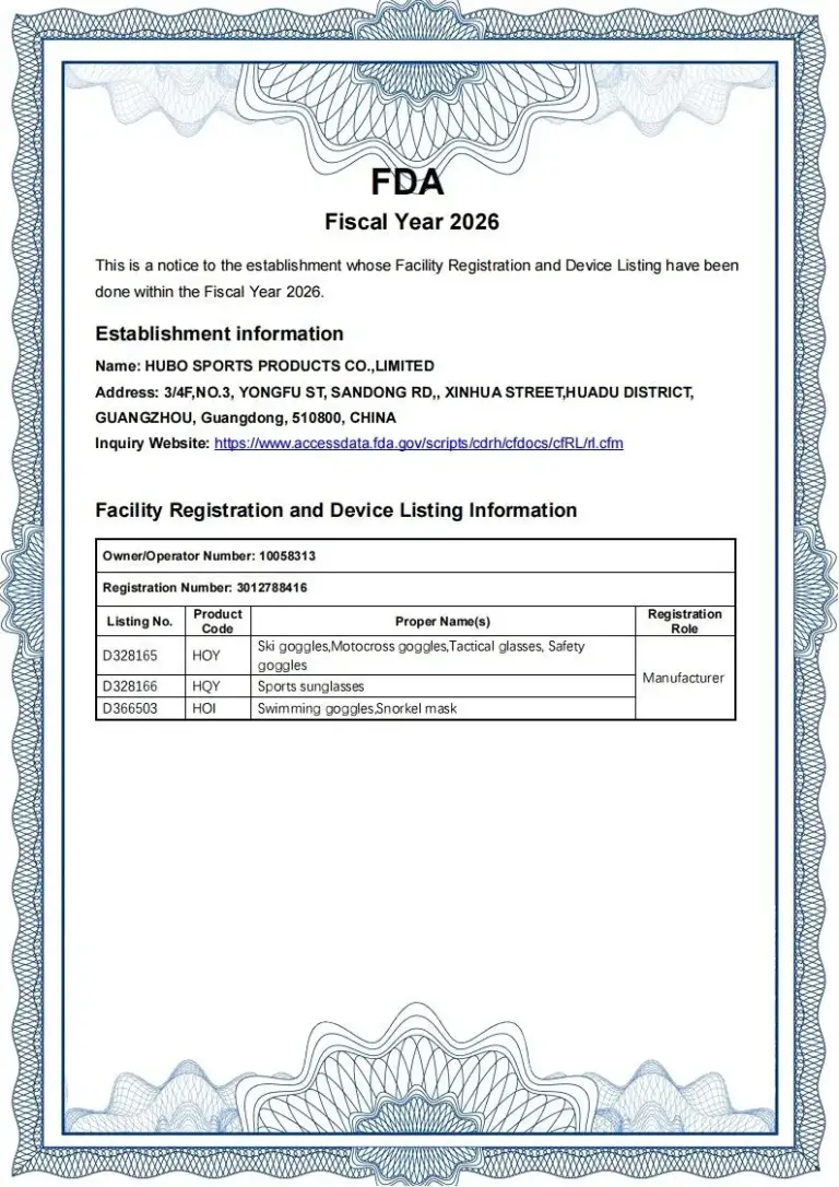 U.S. FDA Fiscal Year 2026 Facility Registration and Device Listing Notice for Hubo Sports