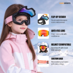 Hubo Sports HB-30C Flip Up Dual System Magnetic Ski Goggles Front View with White Background
