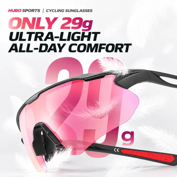 HB-502 cherry pink cycling sunglasses weighing 29 grams for all-day comfort