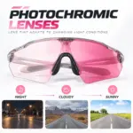 HB-502 cherry pink photochromic cycling lens adapting from night to cloudy and sunny conditions