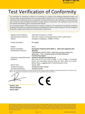 CE Test Verification of Conformity EN ISO 18527-1 Ski Goggles