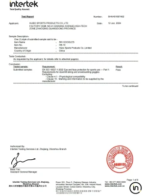 EN ISO 18527-1 Ski and Snowboard Goggles Test Report SHAH01697492